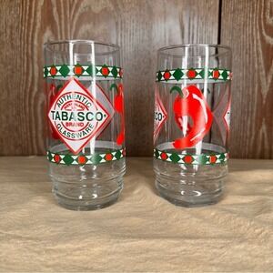 VTG Tabasco 2001 Authentic Red Green Drinking Glasses 6" Bar Decor McIlhenny Co